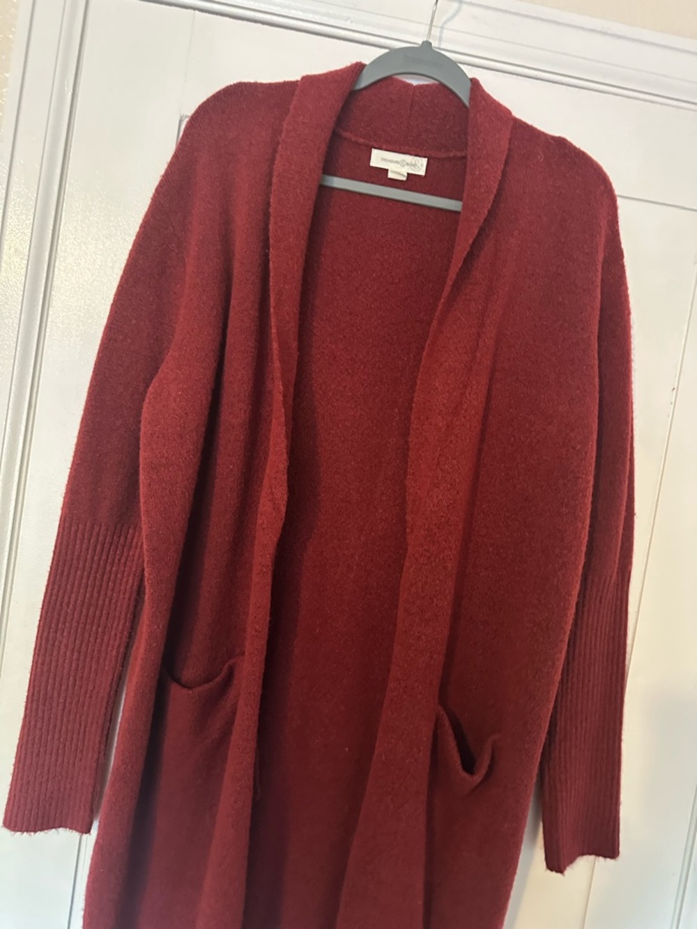 Treasure & Bond Red Ribbed Knit Longline Cardigan Sweater - Picture 3 of 6